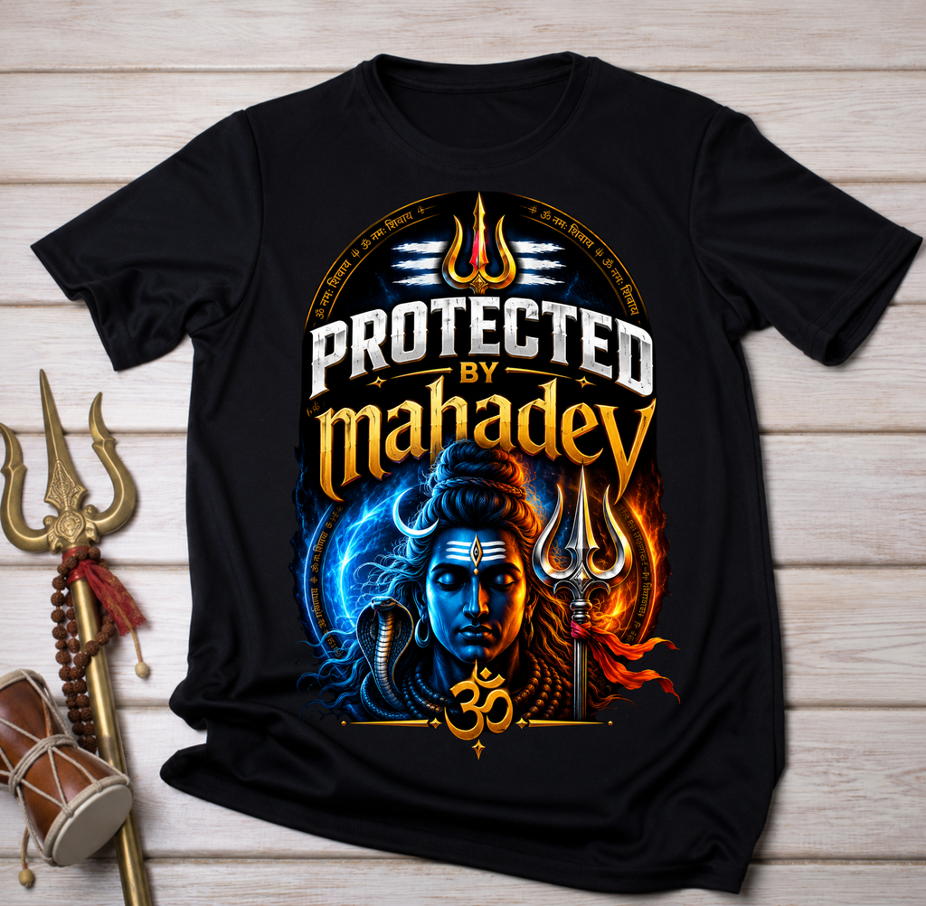 Protected By Mahadev Unisex Oversized T-Shirt | 100% Cotton | Premium Graphic Printed | Round Neck | Half Sleeve | Black & Navy Blue