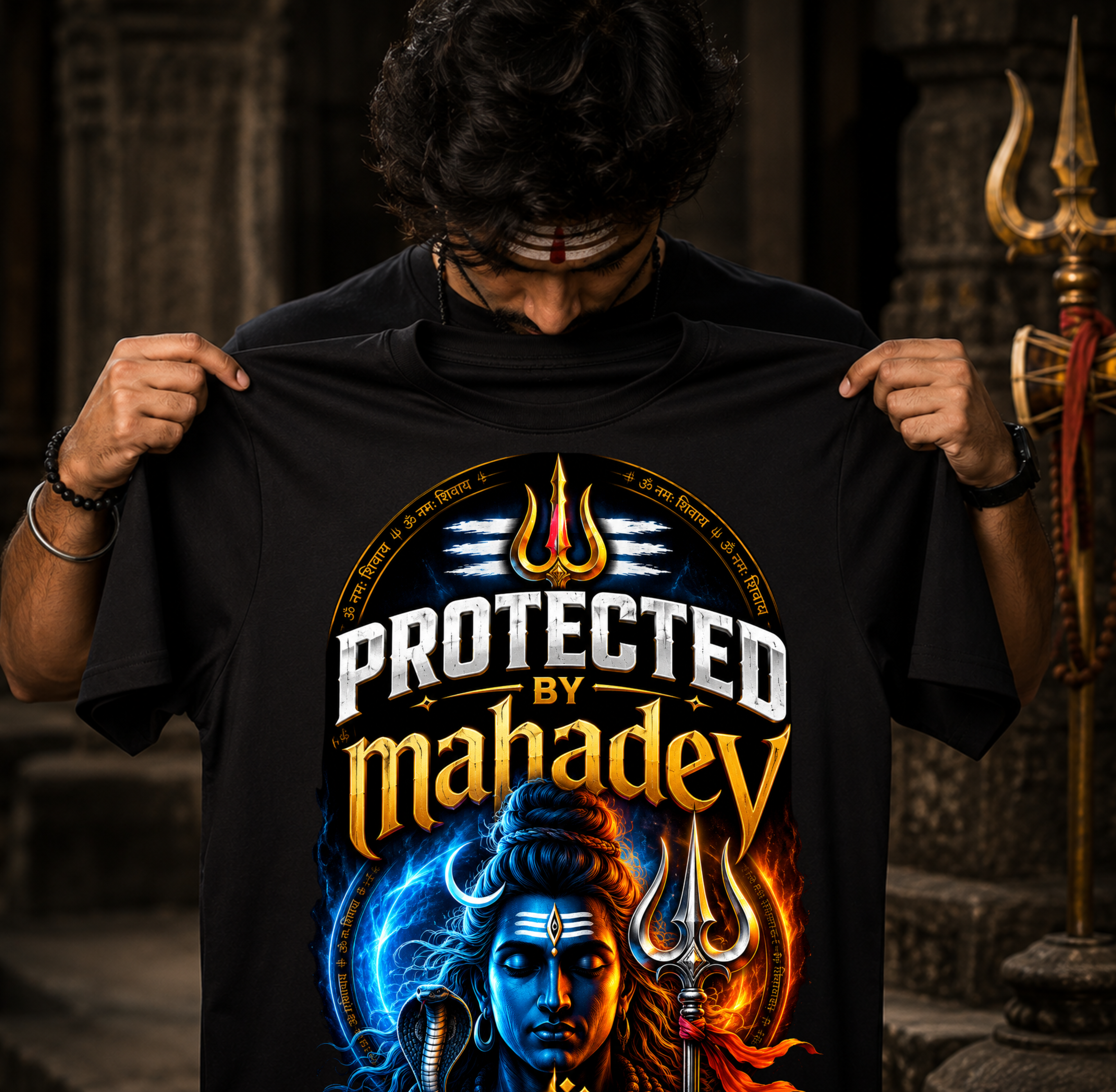 Protected By Mahadev Unisex Oversized T-Shirt | 100% Cotton | Premium Graphic Printed | Round Neck | Half Sleeve | Black & Navy Blue