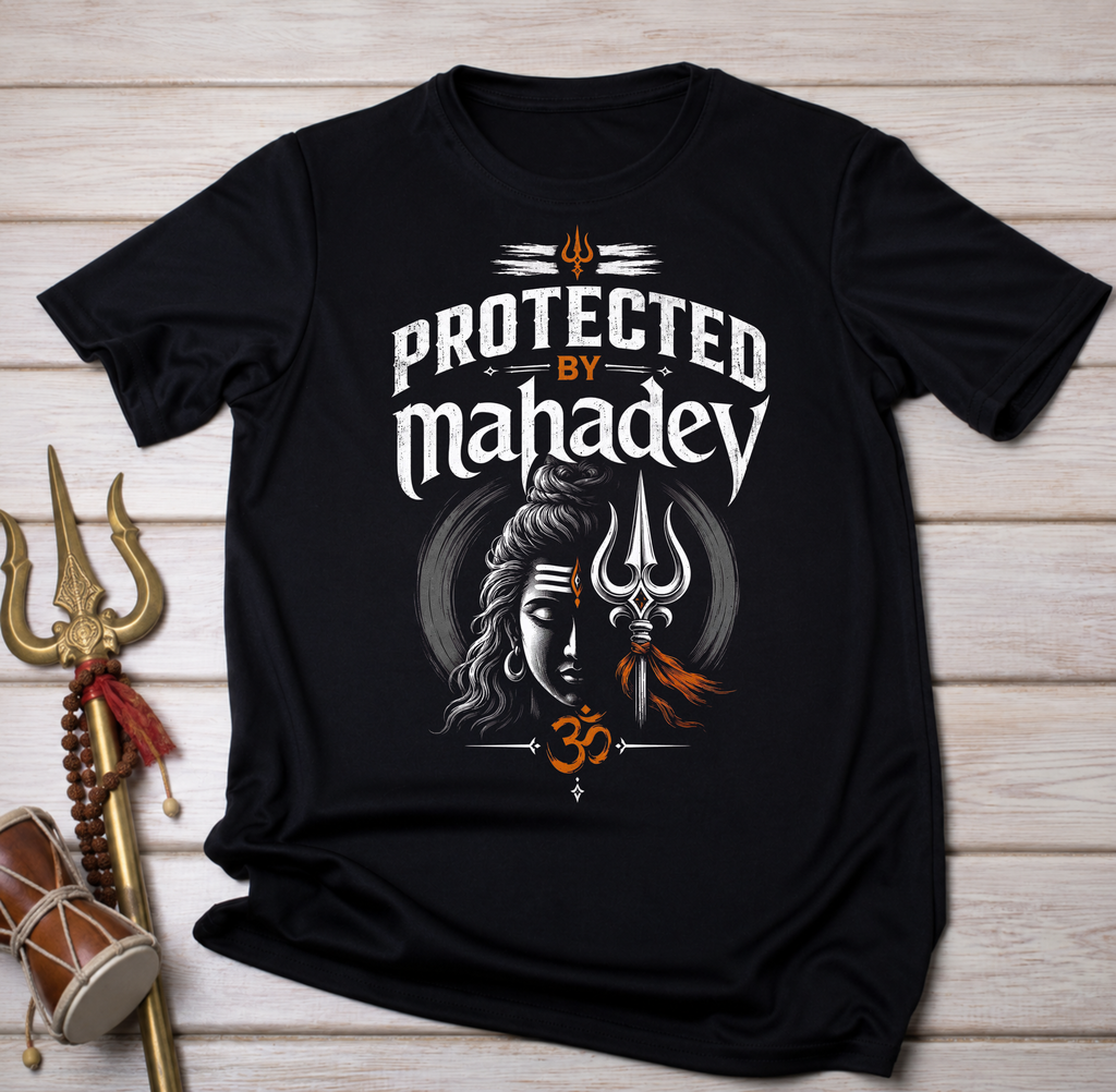 Protected By Mahadev Unisex Oversized T-Shirt | 100% Cotton | Premium Graphic Printed Round Neck Half Sleeve | Black & Navy Blue