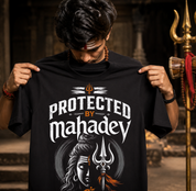 Protected By Mahadev Oversized Unisex Premium Cotton T-Shirt | Shiva Graphic Tee