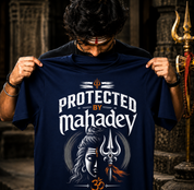 Protected By Mahadev Oversized Unisex Premium Cotton T-Shirt | Shiva Graphic Tee